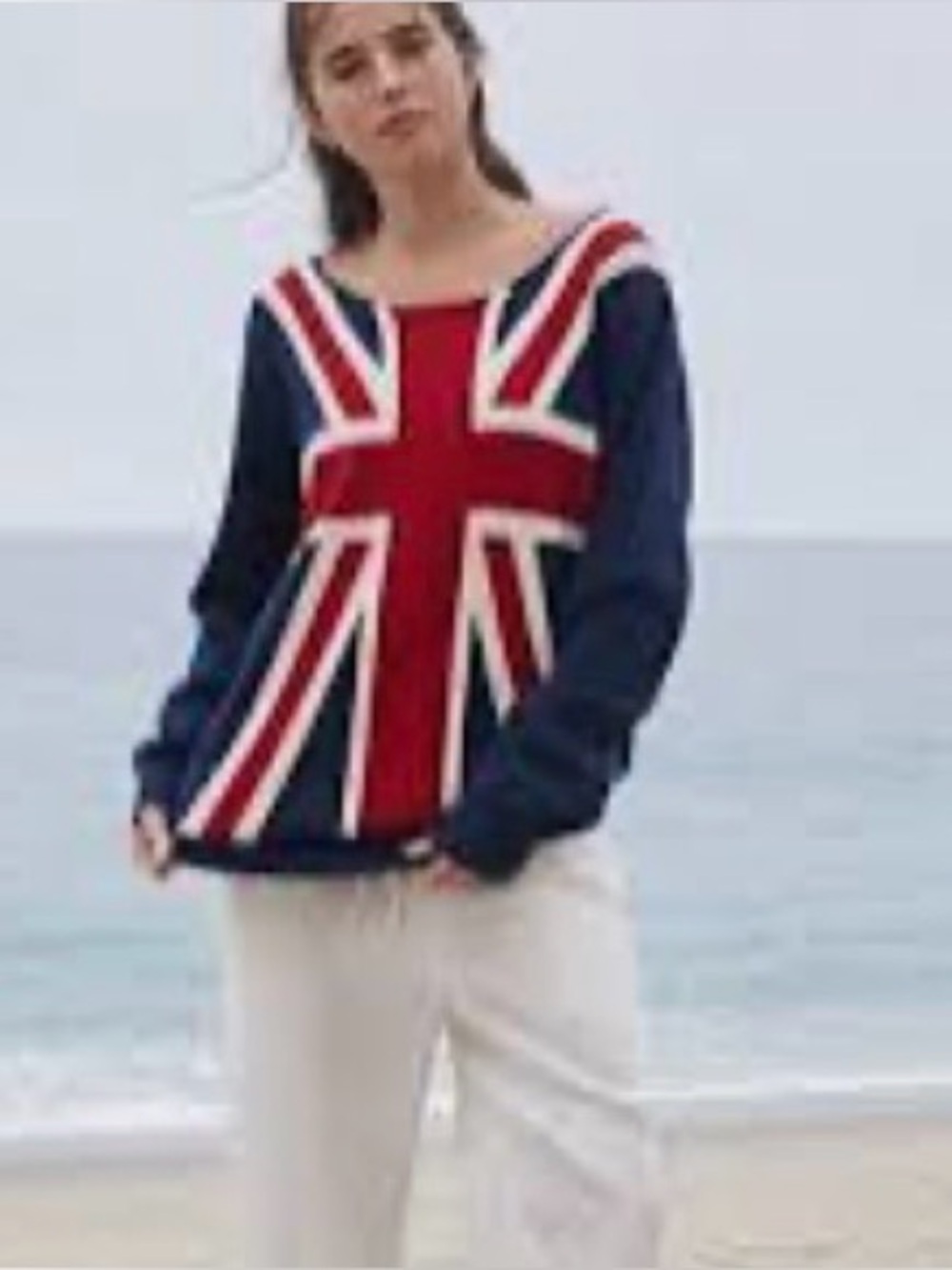 Brandy Melville Union Jack Flag Sweater 100% Cotton Navy Red White